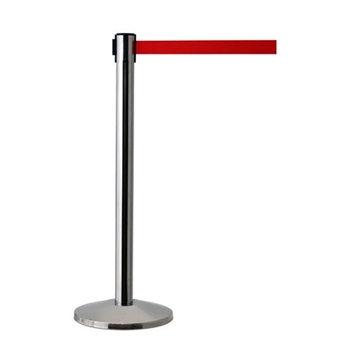 QueueWay Retractable Belt Stanchion,  Satin Stainless Post, RED 7.5' ft. Belt