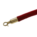 QueueWay Red Velour Rope, 8' ft., Polished Brass Ends