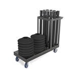 Kit: Premium Retractable Belt Stanchion - Black steel post with 15lb base & 7.5' black belt (12 PACK) with Cart