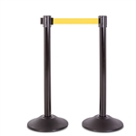 Premium Retractable Belt Stanchion - Black steel post with 15lb base & 7.5' yellow belt (2 pack)