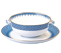 Blue Lace Cream Soup and Saucer by Mottahedeh