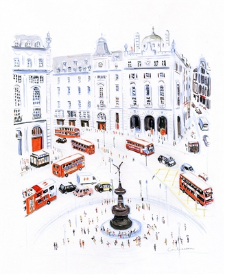 Buses in Piccadilly Circus - Dominique Corbasson by Tiger Flower Studio