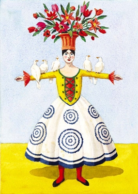 Flower Lady with Doves