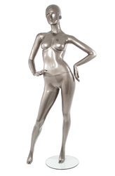 Modish Unbreakable Metallic Pewter Female Abstract Mannequin Hands on Hips - Pose 2