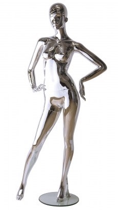 Unbreakable Silver Chrome Female Egghead Mannequin Hands on Hips