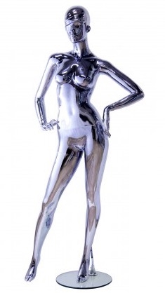 Unbreakable Black Chrome Female Egghead Mannequin Hands on Hips