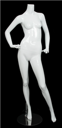 Female Mannequin Glossy White Headless Changeable Heads - Hands on Hips