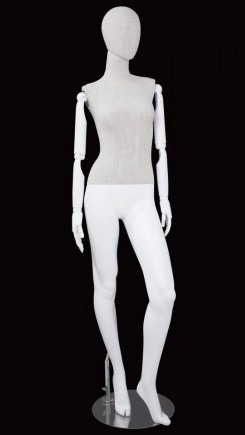Linen Mixed Fabric Female Mannequin Bendable Arms Left Leg Out
