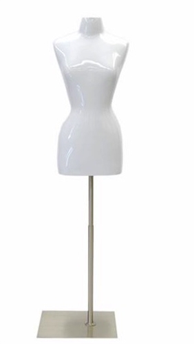 Glossy White Female Torso Dress Form Size 2/4