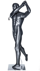 Glossy Gray Male Follow Through Swing Golfer Sport Mannequin