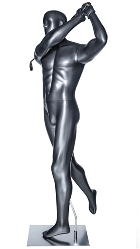 Glossy Gray Male Follow Through Swing Golfer Sport Mannequin