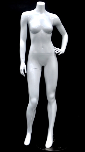 Petite Glossy White Headless Female Mannequin Left Hand on Hip