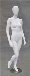 Egghead Matte White female mannequin with right leg up