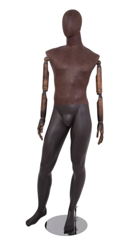 Brown Leather-Like Mixed Fabric Male Mannequin Bendable Arms Leg Out