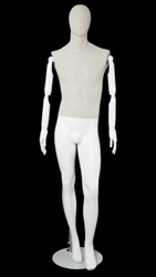 Linen Mixed Fabric Male Mannequin Bendable Arms Right Leg Bent