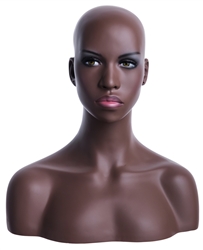 Realistic African American Female Display Head with Shoulders