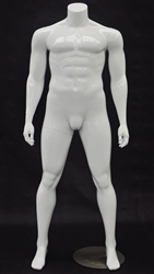 Glossy White Headless Male Mannequin - Arms at Sides from www.zingdisplay.com