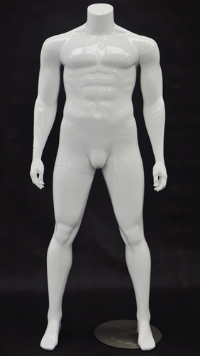 Glossy White Headless Male Mannequin - Arms at Sides from www.zingdisplay.com