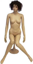 Sitting Unbreakable Female Mannequin in Tan with Facial Features