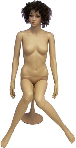 Sitting Unbreakable Female Mannequin in Tan with Facial Features