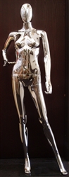 Unbreakable Plastic Female Egghead Mannequin in Glossy Chrome from Zing Display.