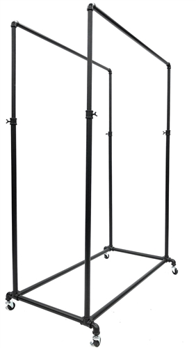 Industrial Pipe Bar Double Hang Rail Rolling Rack Black