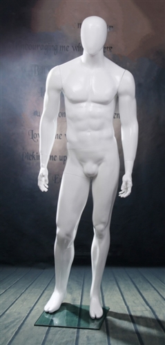 Glossy White Male Mannequin with Abstract Egghead from www.zingdisplay.com