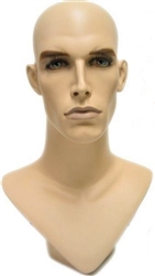 Full Made Up Male Head DIsplay w/ V-Neck. Nice counter top head display for jewelry, hats or wigs