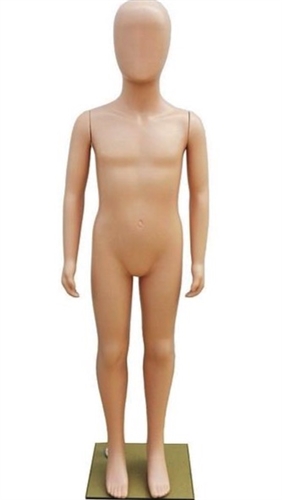 Child mannequin made of unbreakable plastic. Comes with an egghead. Arms rotate at the shoulders.