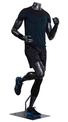 Athletic Headless Male Mannequin Glossy Gray - Running Pose