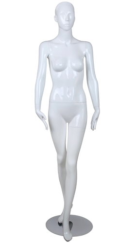 White Mannequin Abstract Head Female Arms at her Sides and Left Leg in Front