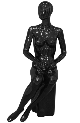 Seated Glossy Black Female Mannequin with Egghead