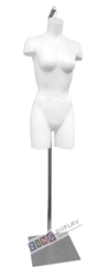 Unbreakable Plastic Female 3/4 Torso Form in White with Hanging Base