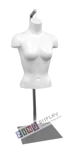 Unbreakable Plastic Female Torso Form in White with Hanging Base