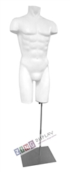 Unbreakable Plastic Male Torso Form in White with Counter Base