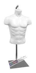 Unbreakable Plastic Male Torso Form in White with Hanging Base