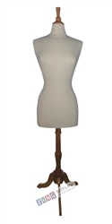 Female Dress Form Mannequin with Natural Wood Finial Neck Block and Tripod Base