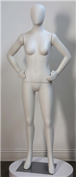 High End Unbreakable Matte White Egghead Female Mannequin - Hands on Hips