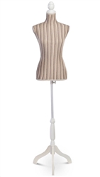 Striped Pinnable Female Torso Dress Form with Tripod Base