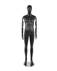 Matte Black Male Mannequin with Bendable Wood Arms