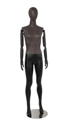Matte Black Linen Mixed Fabric Female Mannequin with Wooden Posable Arms