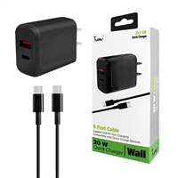 PD Quick Charger 2 IN 1 Wall Charger 20W Wall Charger For Android Phone USB C/ TYPE C Black
