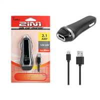 2 IN 1 Car Charger For Apple Lightning iPhone 7 / 6 / 5 BLack