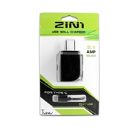 2 IN 1 TRAVEL / WALL CHARGER FOR TYPE C BLACK (Green PK)