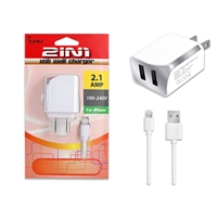 2 IN 1 Wall Charger 2.1 Amp For Apple Lightning iPhone 5/6/7 White