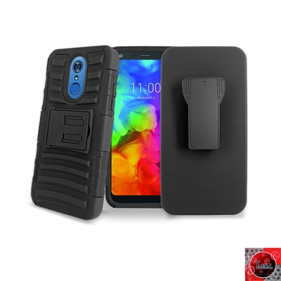 LG Q7 Plus/ Q7+ Holster Belt Clip Combo Hybrid Kickstand CB5C Black