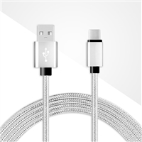 DC03-TYPE C / USB C ( 6 ft ) Braided Nylon Date Sync Charging Cable Silver