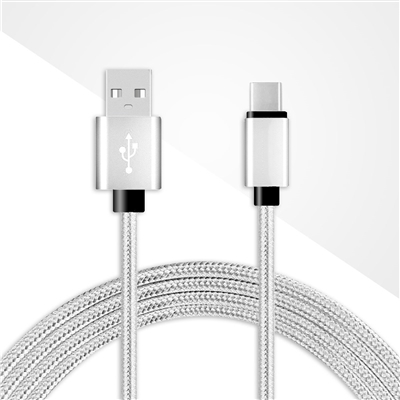 DC03-TYPE C / USB C ( 6 ft ) Braided Nylon Date Sync Charging Cable Silver