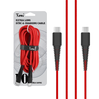 For USB C to USB C 18W Braided Nylon USB Cable 10 ft Red