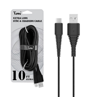 For Type C/ USB C Braided Nylon Cable 10 ft Black